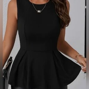 Black Ribbed Peplum Top